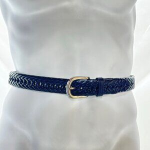 Men’s Belt Black Leather on Bonded Leather Woven Dress Chrome Buckle Size 42"